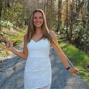 Adelyn Rae Cream Mini Dress with Lace Details perfect for Graduation dress